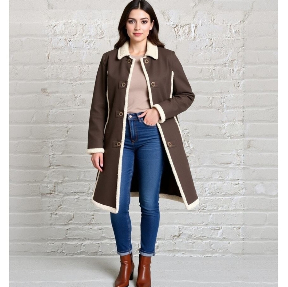 L.L. Bean Gorgeous Brown Coat With Sherpa Trim Size Ladies Large